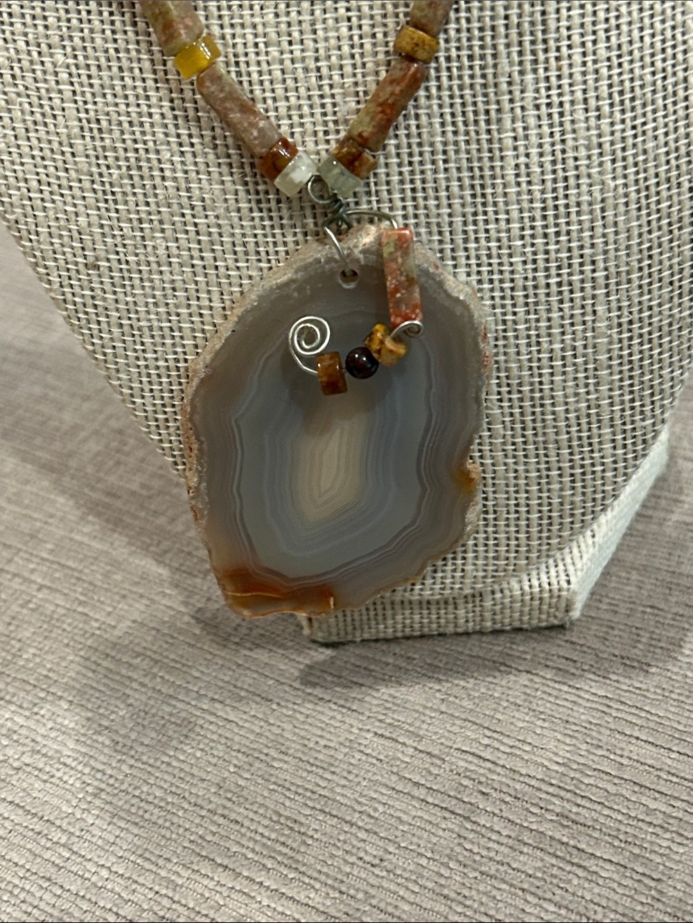 Handmade Brown and Cream Agate Pendant Necklace image 2